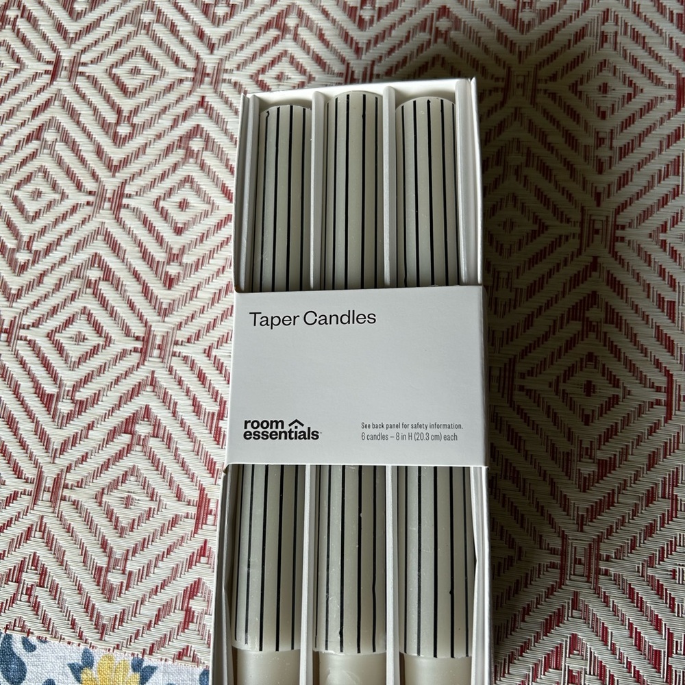 Room Essentials Striped Taper Candles - White with Black Stripes